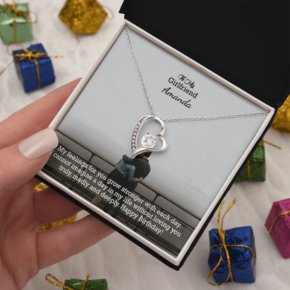 To My Girlfriend, My Feelings For You Grow Stronger With Each Day - Happy Birthday - Forever Love Necklace - Gift for Girlfriend