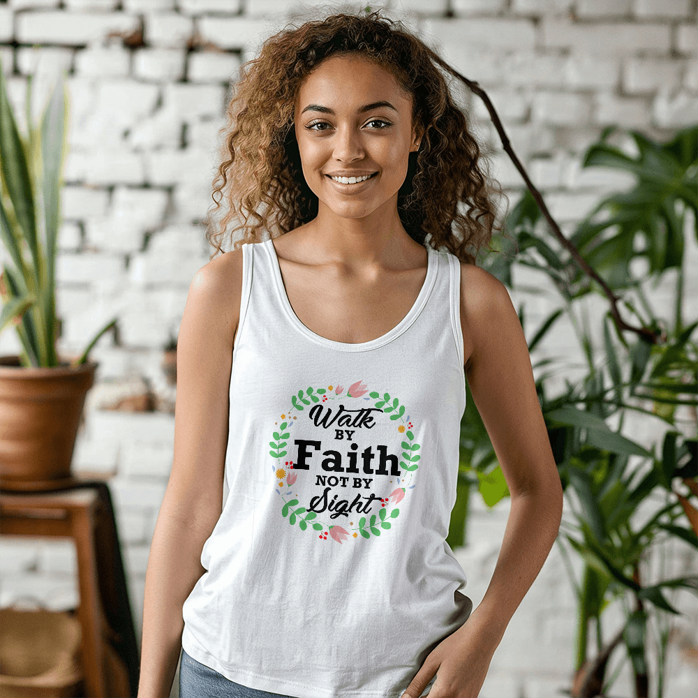 Walk By Faith Not By Sight - 3480 Bella + Canvas Unisex Jersey Tank Front Print - Gift for Her - Gift for Him