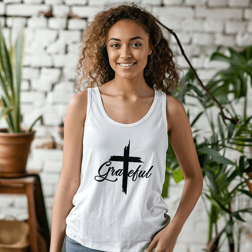 Grateful (Black) Tank Top – Gift for Her - Gift for Him