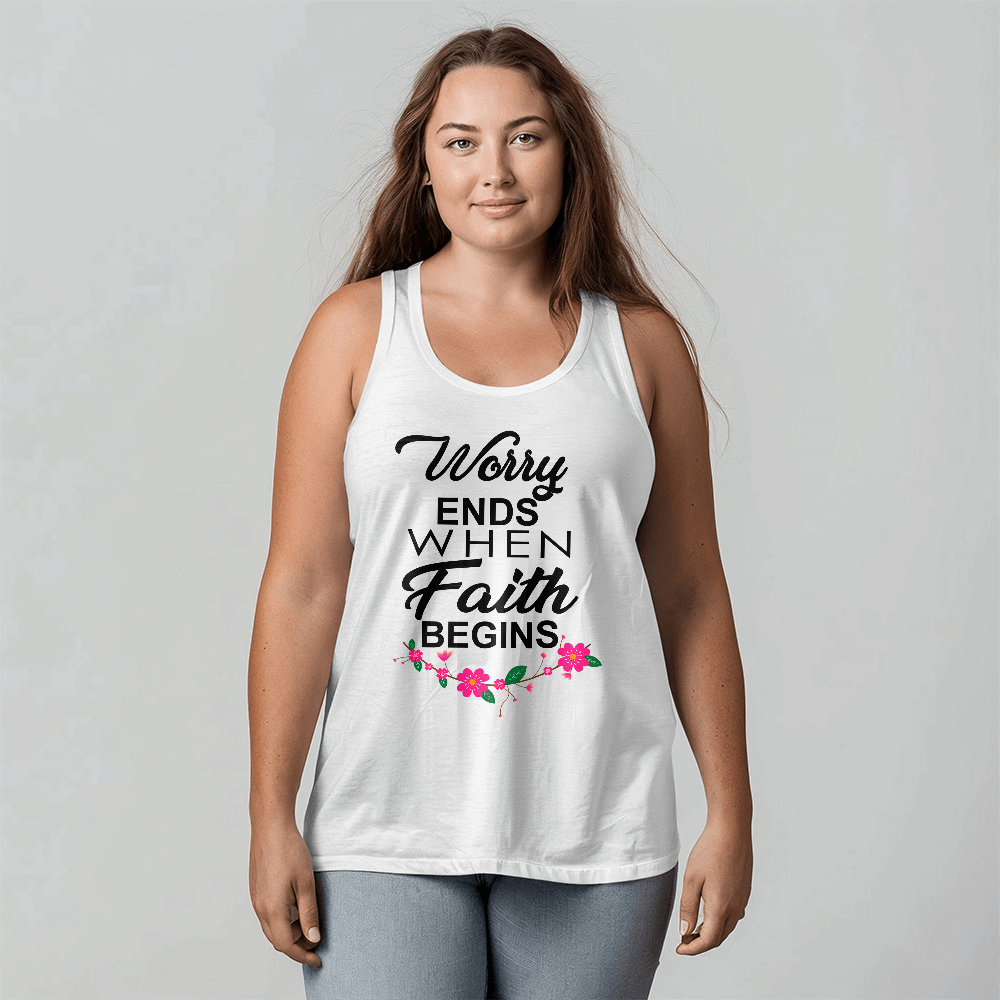 Worry Ends When Faith Begins - 3480 Bella + Canvas Unisex Jersey Tank Front Print - Gift for Her