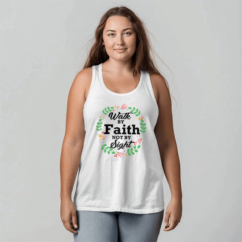 Walk By Faith Not By Sight - 3480 Bella + Canvas Unisex Jersey Tank Front Print - Gift for Her - Gift for Him