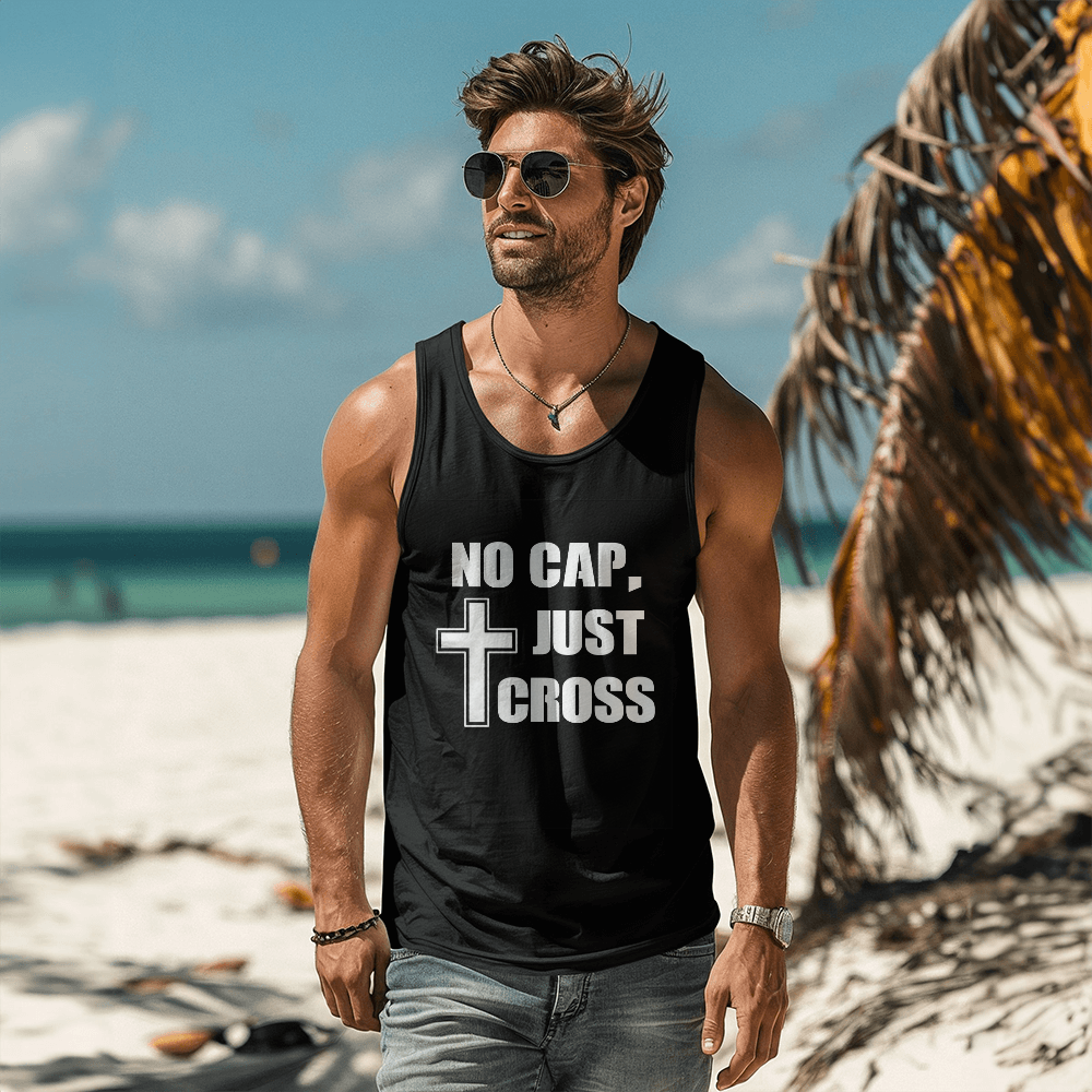 No Cap, Just Cross - 3480 Bella + Canvas Unisex Jersey Tank Front Print - Gift for Her - Gift for Him