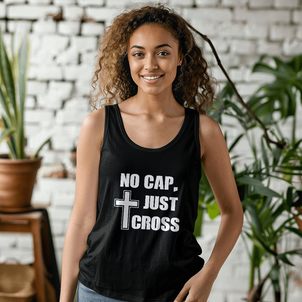 No Cap, Just Cross - 3480 Bella + Canvas Unisex Jersey Tank Front Print - Gift for Her - Gift for Him