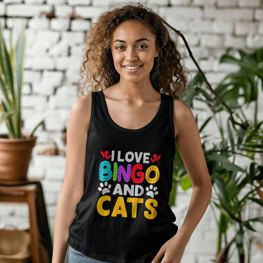 I Love Bingo And Cats - 3480 Bella + Canvas Unisex Jersey Tank Front Print - Gift for Her - Gift for Him