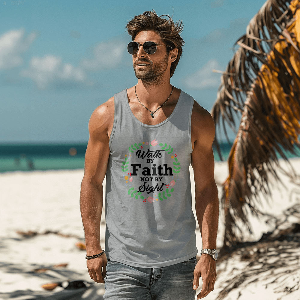 Walk By Faith Not By Sight - 3480 Bella + Canvas Unisex Jersey Tank Front Print - Gift for Her - Gift for Him