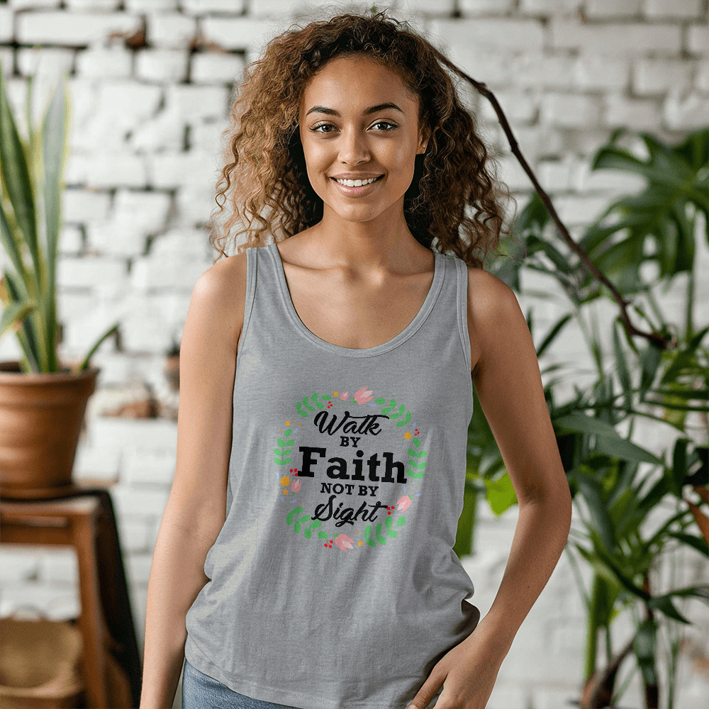 Walk By Faith Not By Sight - 3480 Bella + Canvas Unisex Jersey Tank Front Print - Gift for Her - Gift for Him