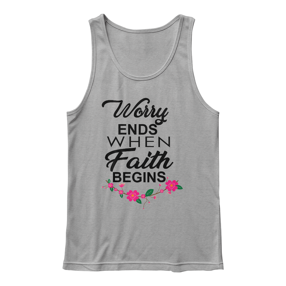 Worry Ends When Faith Begins - 3480 Bella + Canvas Unisex Jersey Tank Front Print - Gift for Her