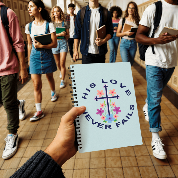 His Love Never Fails Spiral Notebook – Gift for Her