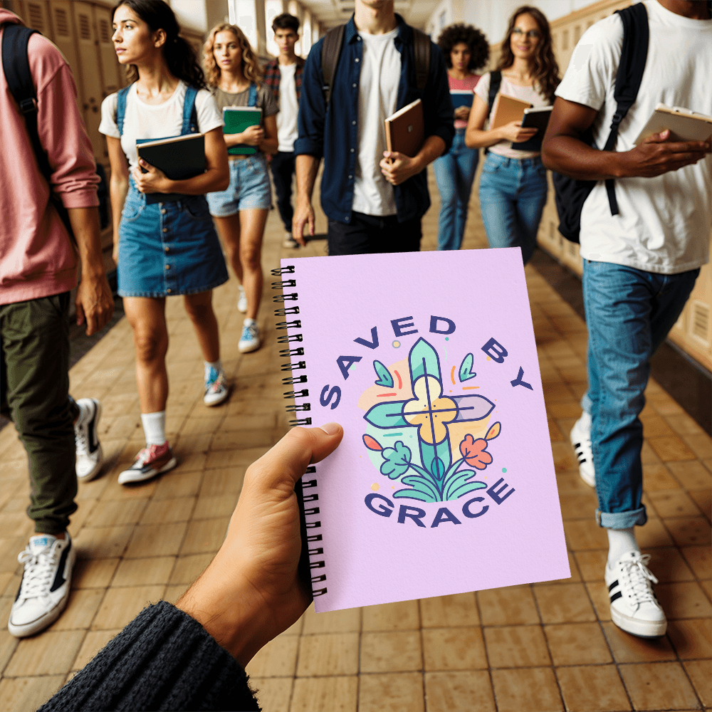 Saved By Grace - Spiral Notebook - Gift for Her