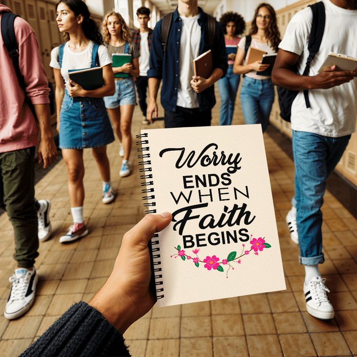 Worry Ends When Faith Begins Spiral Notebook – Gift for Her