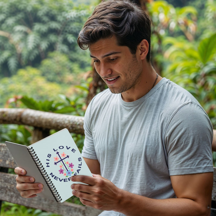 His Love Never Fails Spiral Notebook – Gift for Her