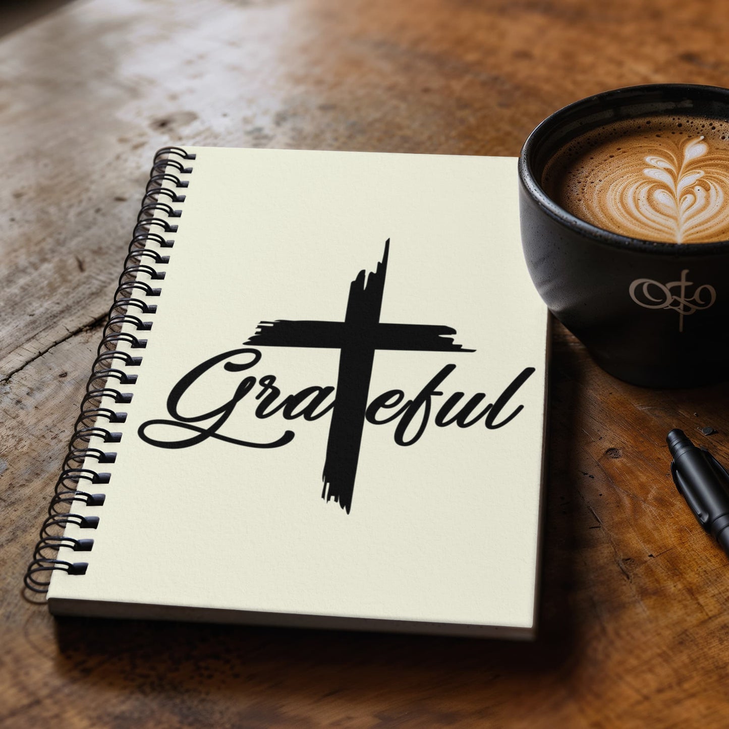 Grateful (Black) - Spiral Notebook - Gift for Her - Gift for Him