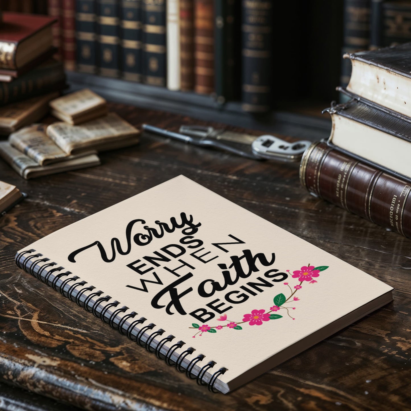 Worry Ends When Faith Begins - Spiral Notebook - Gift for Her