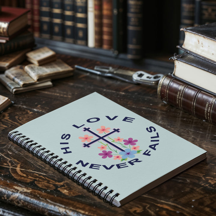 His Love Never Fails Spiral Notebook – Gift for Her