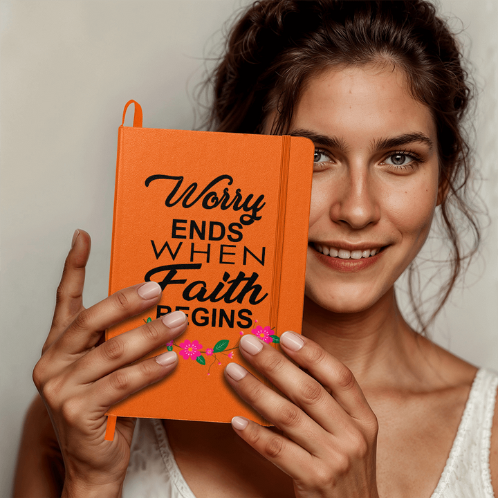 Worry Ends When Faith Begins Bound Journal – Gift for Her