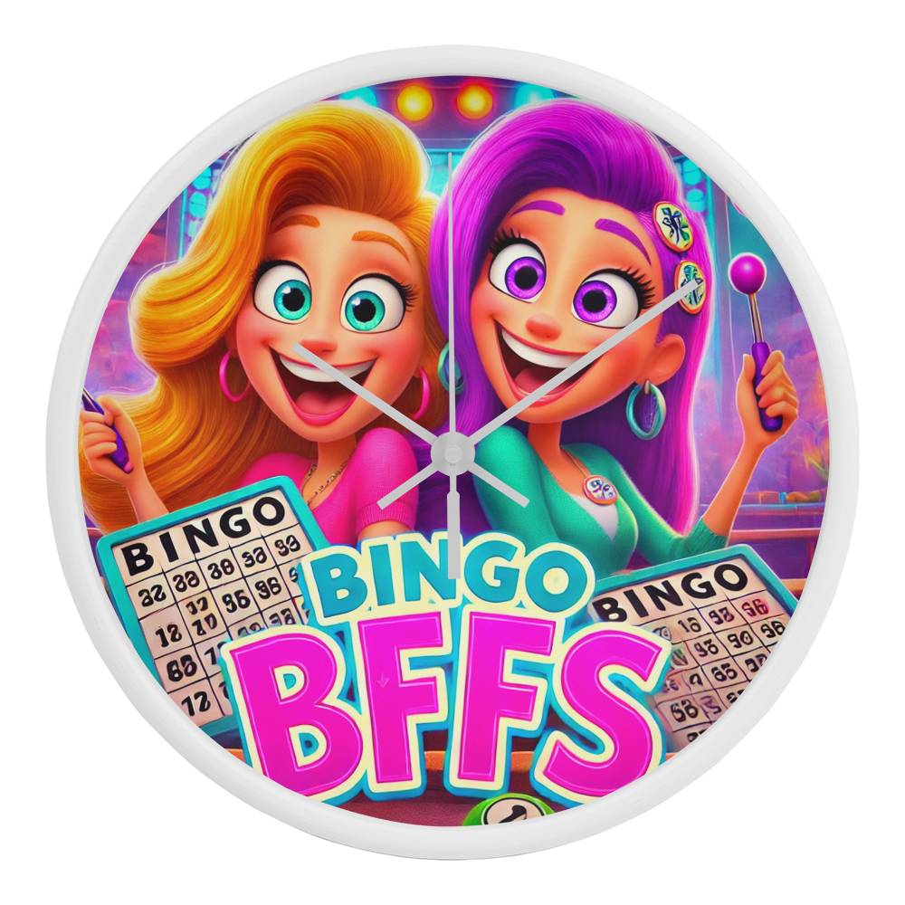 Bingo BFFS 1 - Wooden Frame 10" Clock - Gift for Her