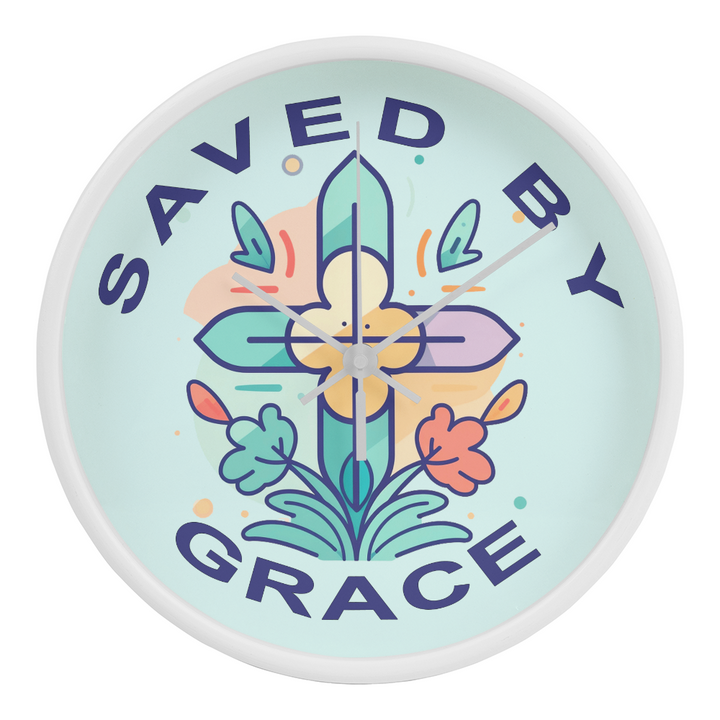 Saved By Grace Wood Frame 10” Clock – Gift for Her