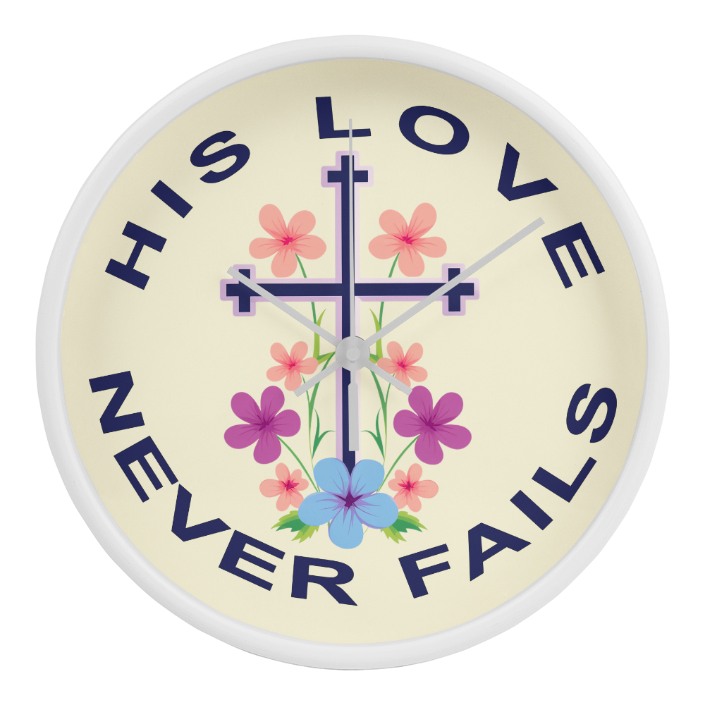 His Love Never Fails Wood Frame 10” Clock – Gift for Her