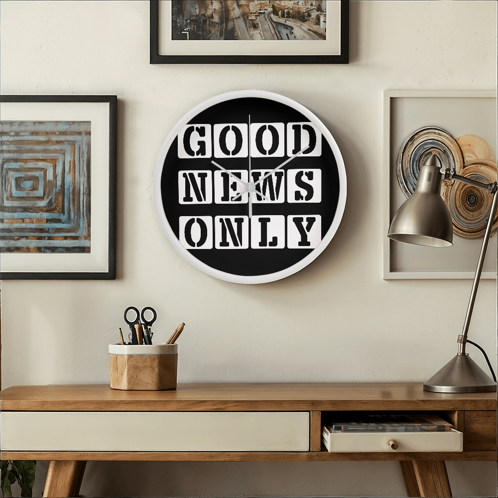 Good News Only (White) - Wooden Frame 10" Clock - Gift for Her - Gift for Him