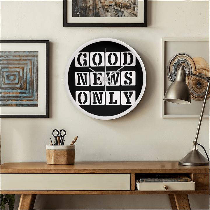 Good News Only (White) Wooden Frame 10" Clock – Gift for Her - Gift for Him