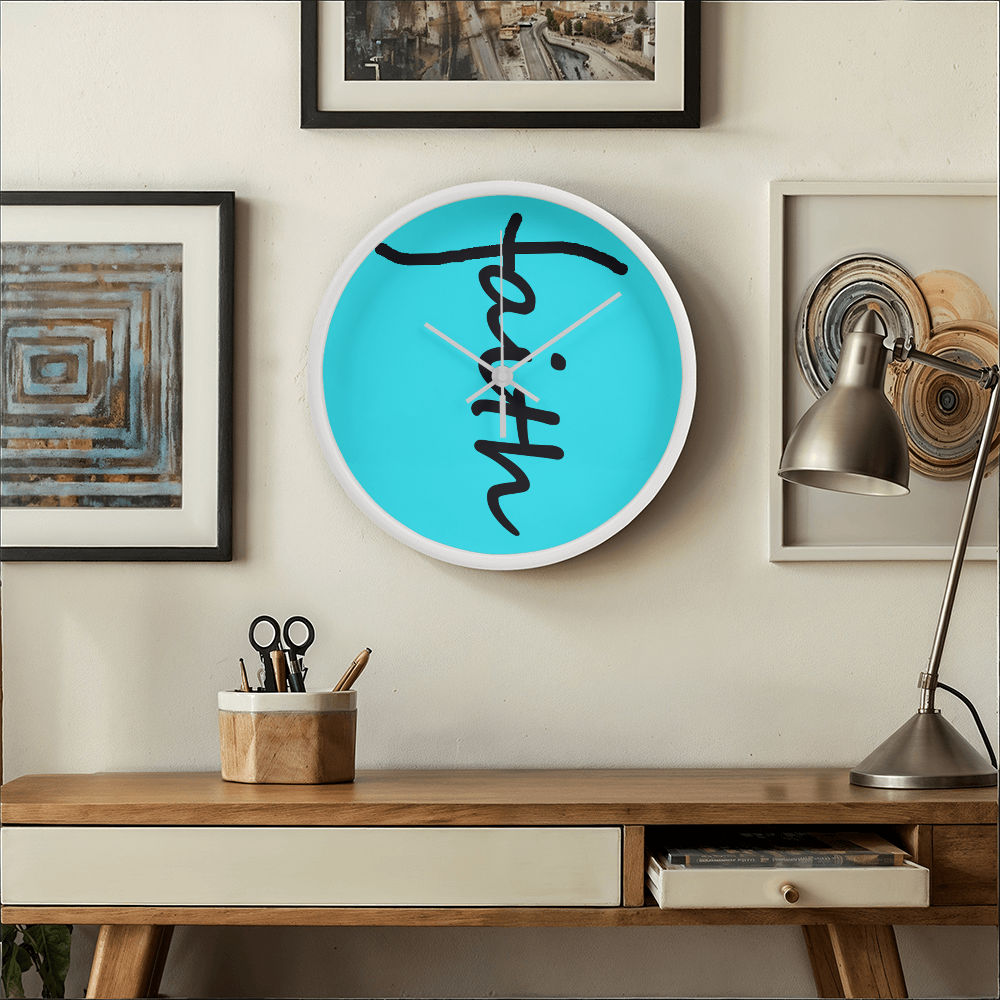 Faith (Black) - Wood Frame 10” Clock - Gift for Her - Gift for Him