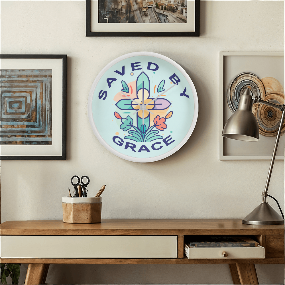 Saved By Grace Wood Frame 10” Clock – Gift for Her