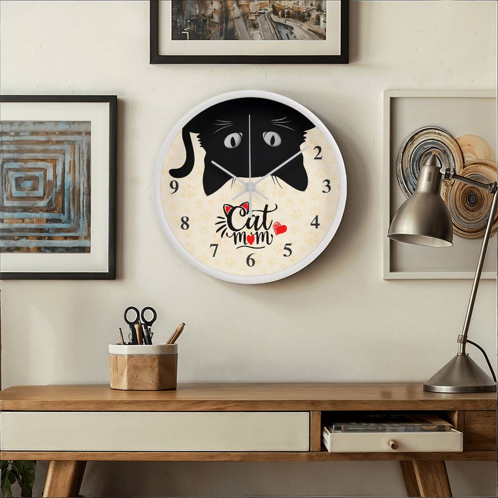 Cat Mom - Wooden Frame 10" Clock - Gift for Mom