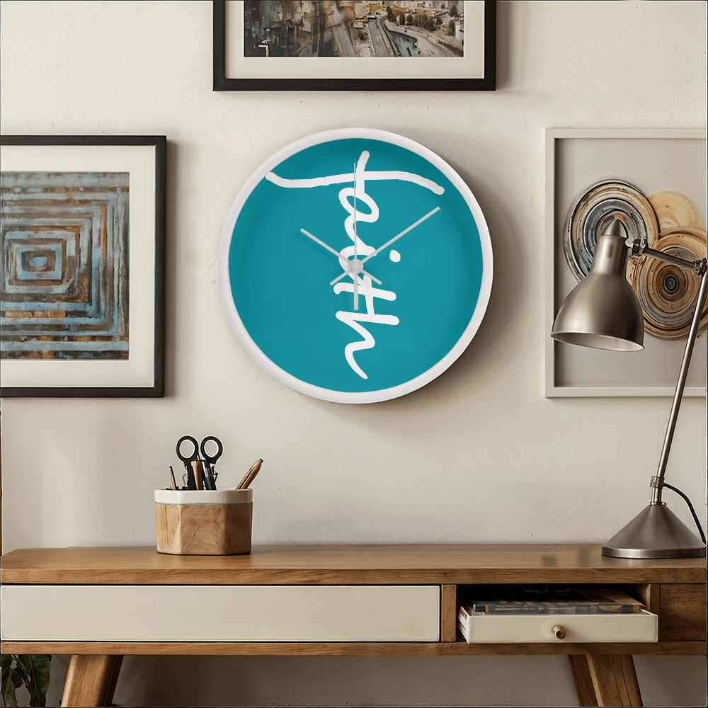 Faith (White) – Wood Frame 10" Clock – Gift for Her – Gift for Him