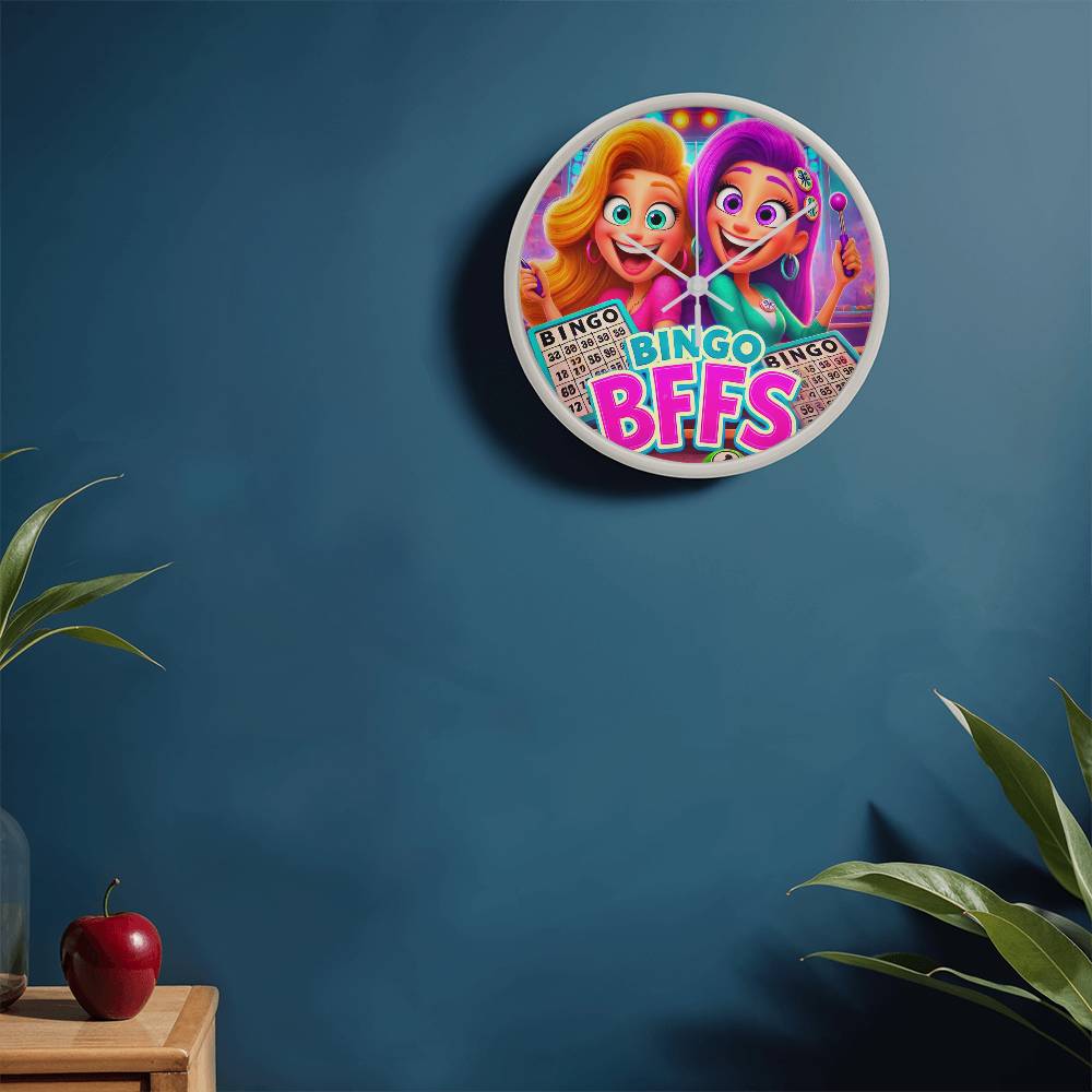 Bingo BFFS 1 - Wooden Frame 10" Clock - Gift for Her