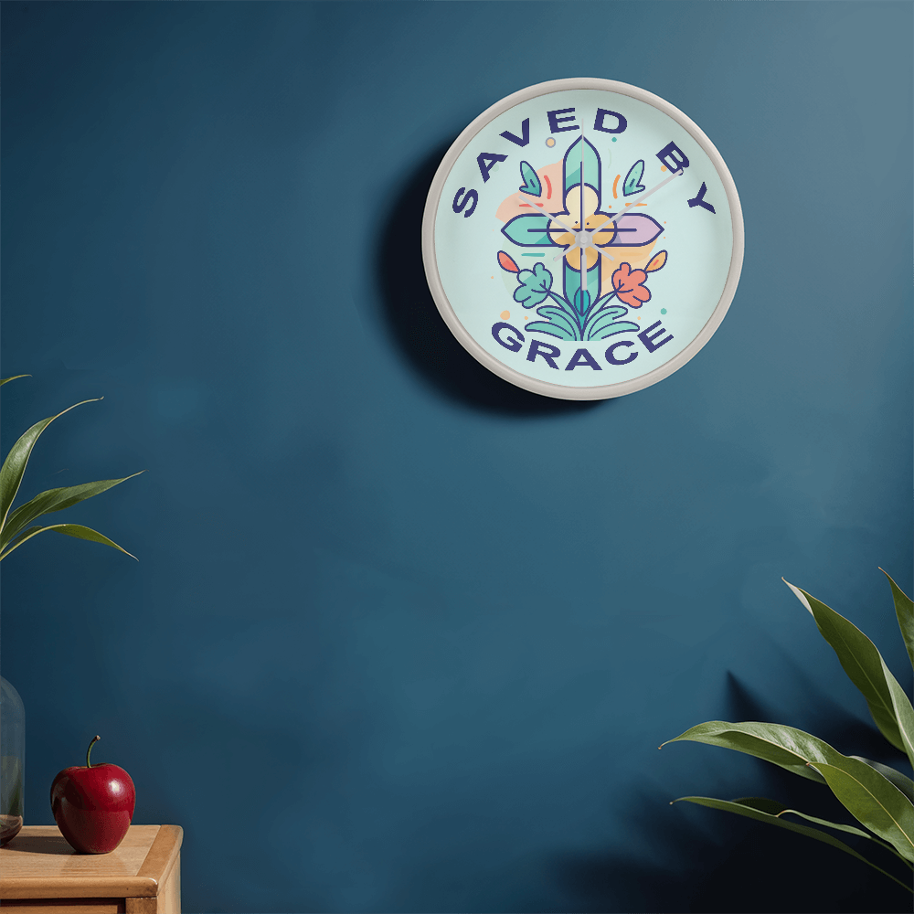 Saved By Grace Wood Frame 10” Clock – Gift for Her