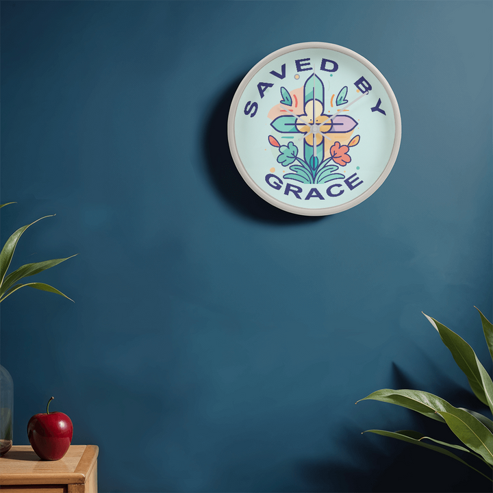 Saved By Grace Wood Frame 10” Clock – Gift for Her