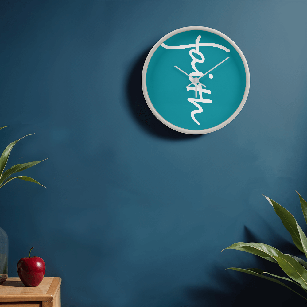 Faith (White) - Wood Frame 10” Clock - Gift for Her - Gift for Him