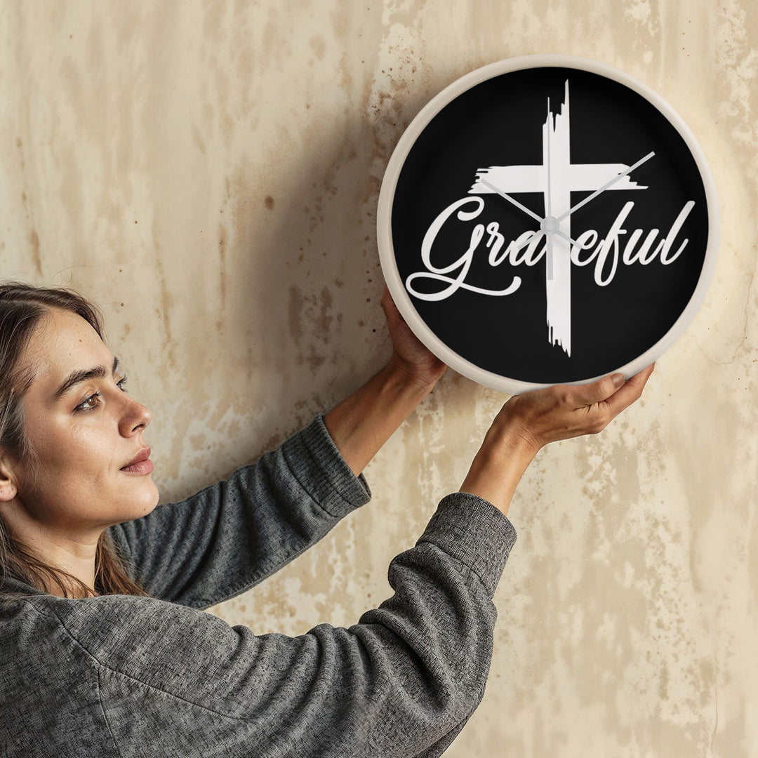 Grateful Wood Frame 10” Clock – Gift for Her - Gift for Him