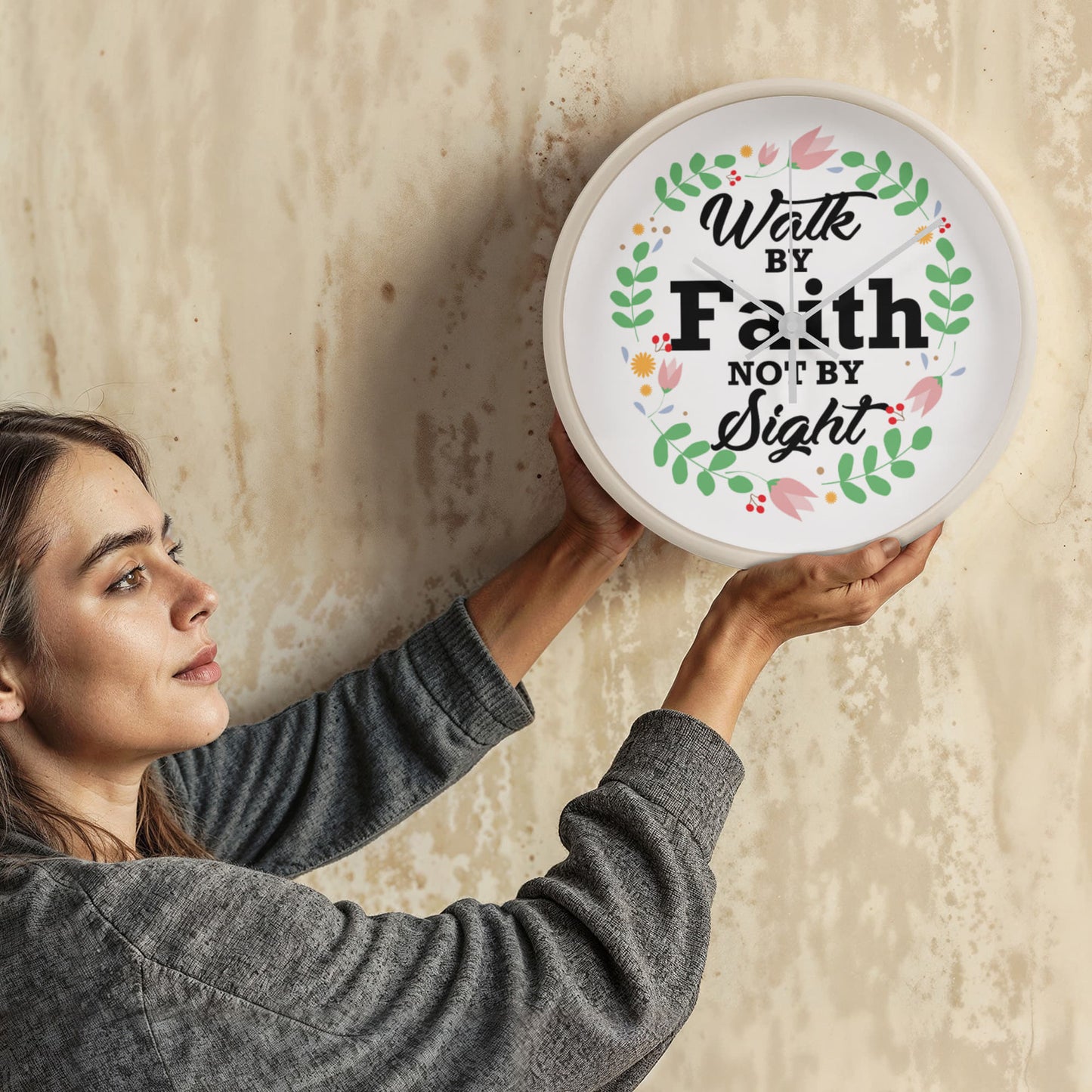 Walk By Faith Not By Sight - Wood Frame 10” Clock - Gift for Her - Gift for Him