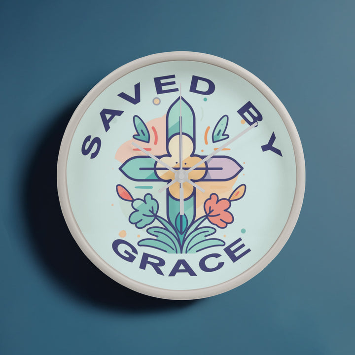 Saved By Grace Wood Frame 10” Clock – Gift for Her