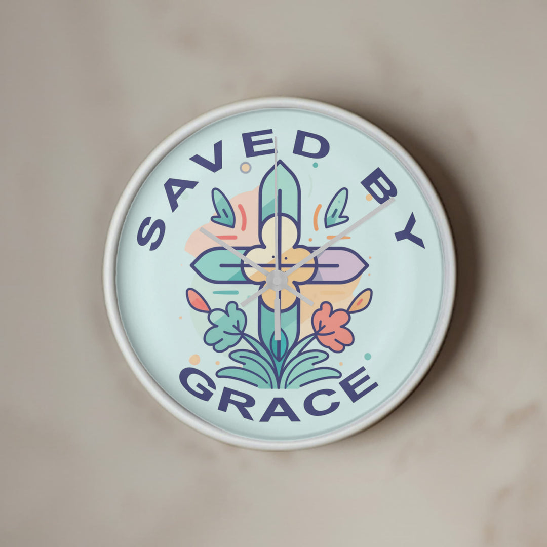 Saved By Grace Wood Frame 10” Clock – Gift for Her