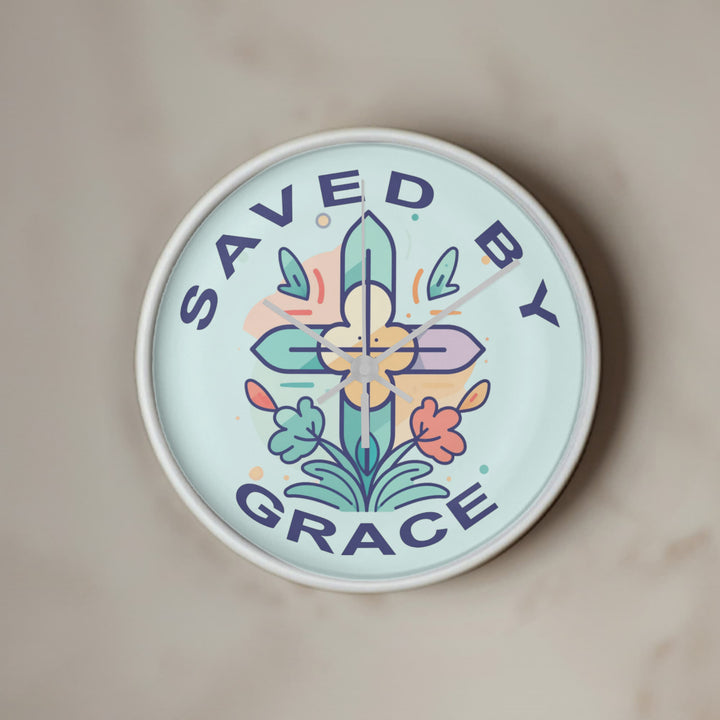 Saved By Grace Wood Frame 10” Clock – Gift for Her