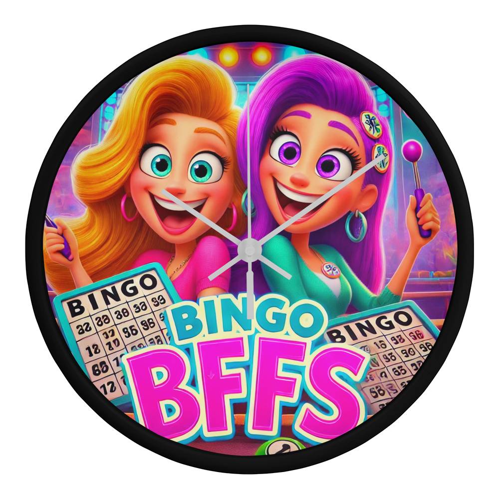 Bingo BFFS 1 - Wooden Frame 10" Clock - Gift for Her