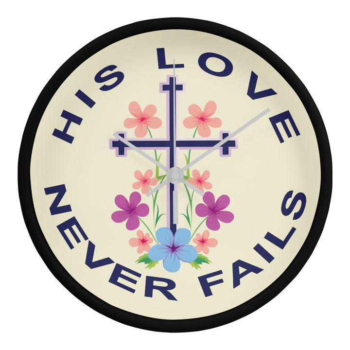 His Love Never Fails Wood Frame 10” Clock – Gift for Her