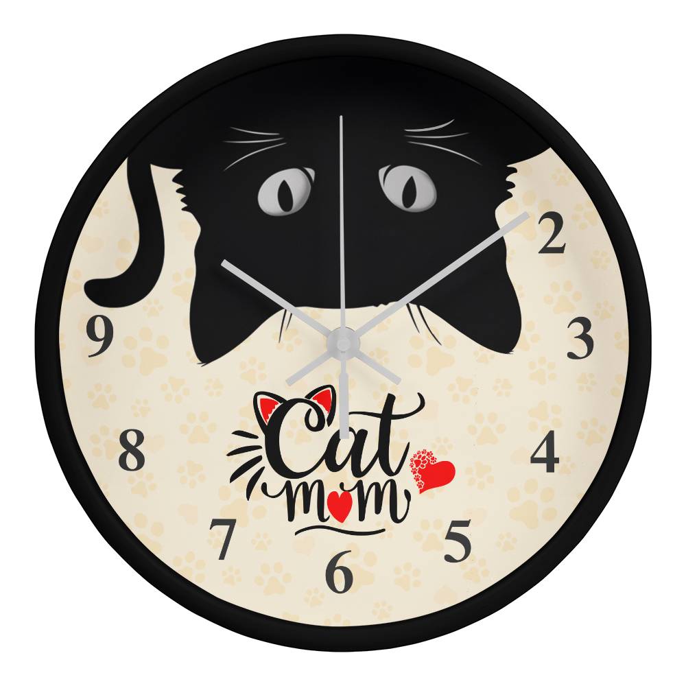 Cat Mom - Wooden Frame 10" Clock - Gift for Mom