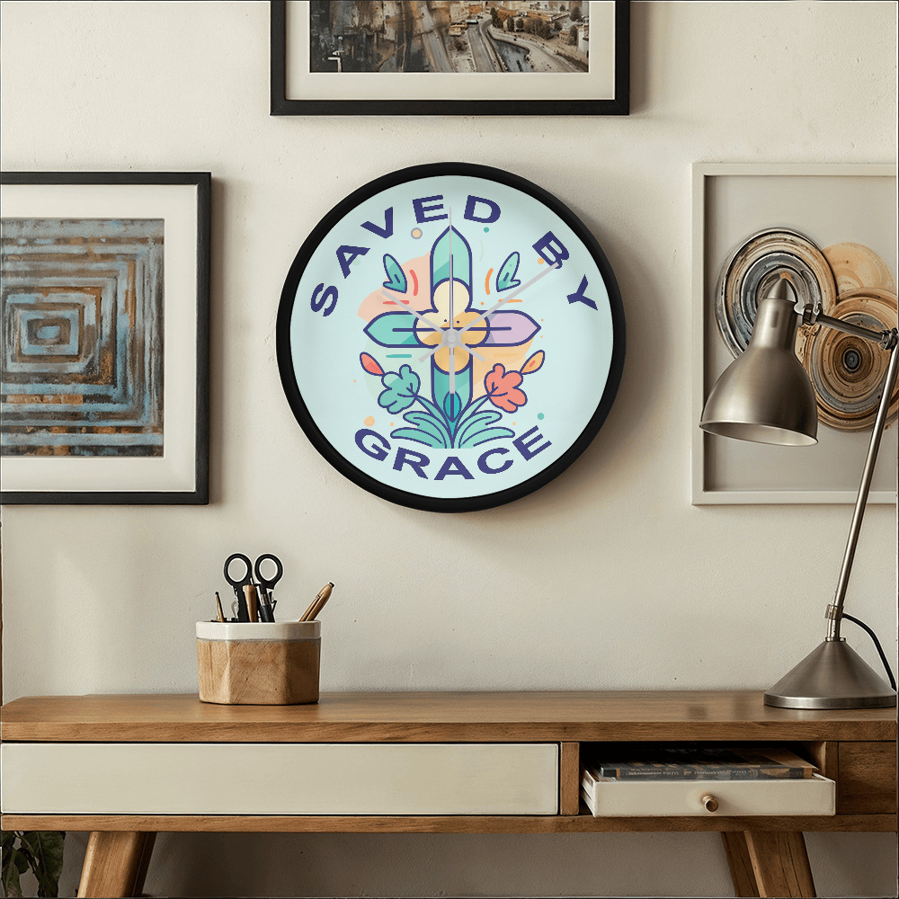 Saved By Grace Wood Frame 10” Clock – Gift for Her