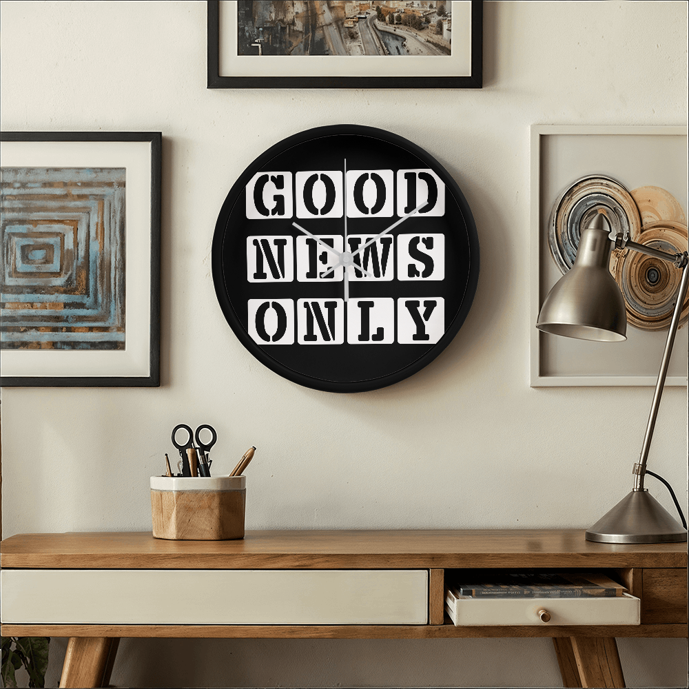 Good News Only (White) - Wooden Frame 10" Clock - Gift for Her - Gift for Him