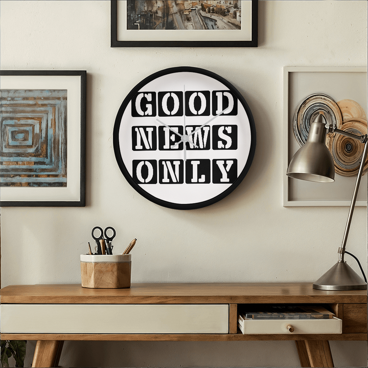 Good News Only (Black) Wooden Frame 10" Clock – Gift for Her - Gift for Him