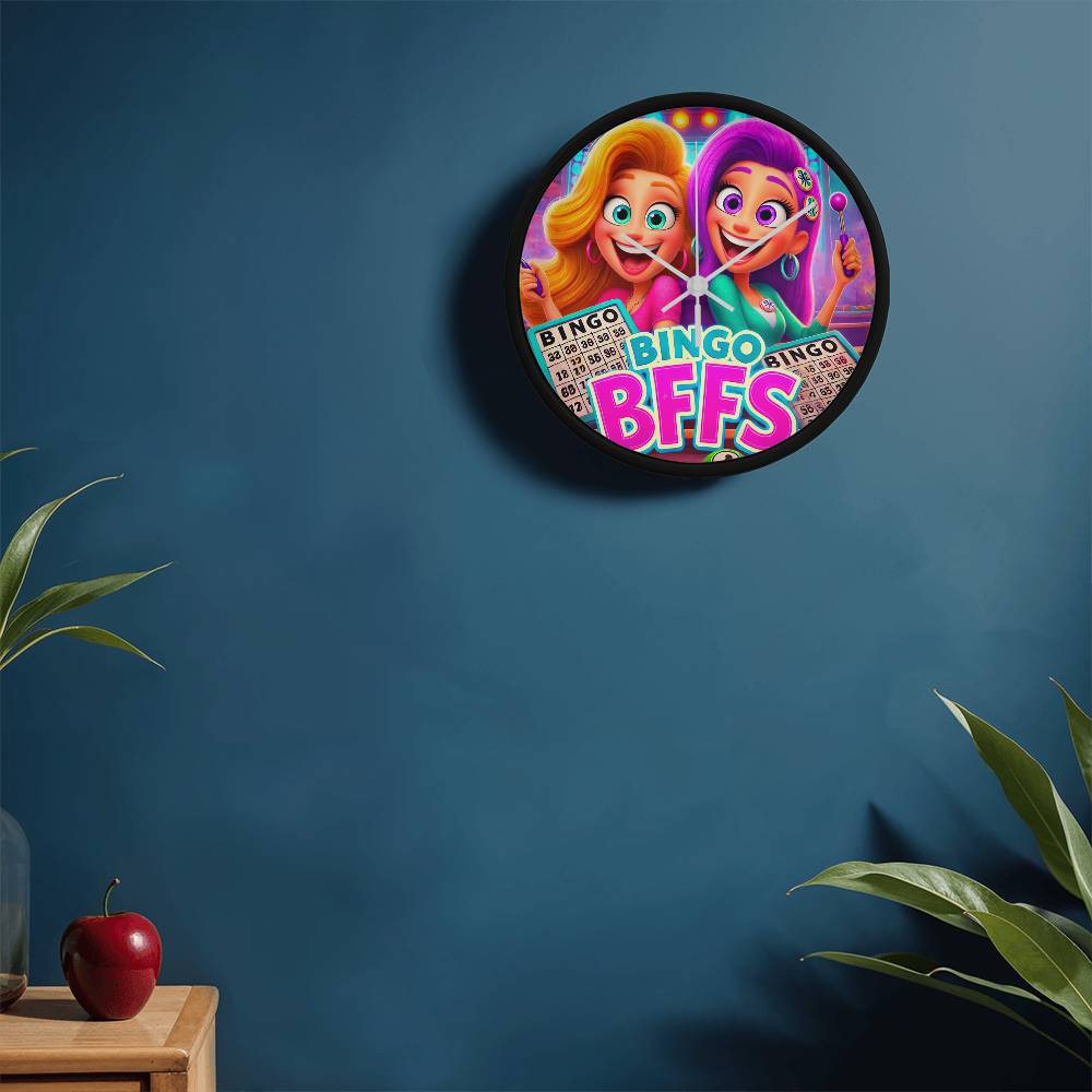 Bingo BFFS 1 - Wooden Frame 10" Clock - Gift for Her