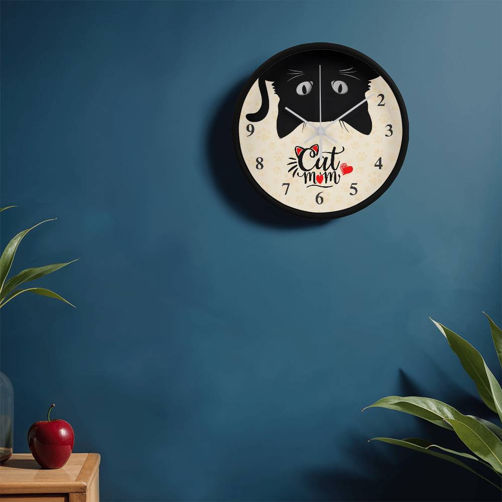 Cat Mom - Wooden Frame 10" Clock - Gift for Mom