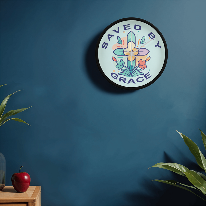Saved By Grace Wood Frame 10” Clock – Gift for Her
