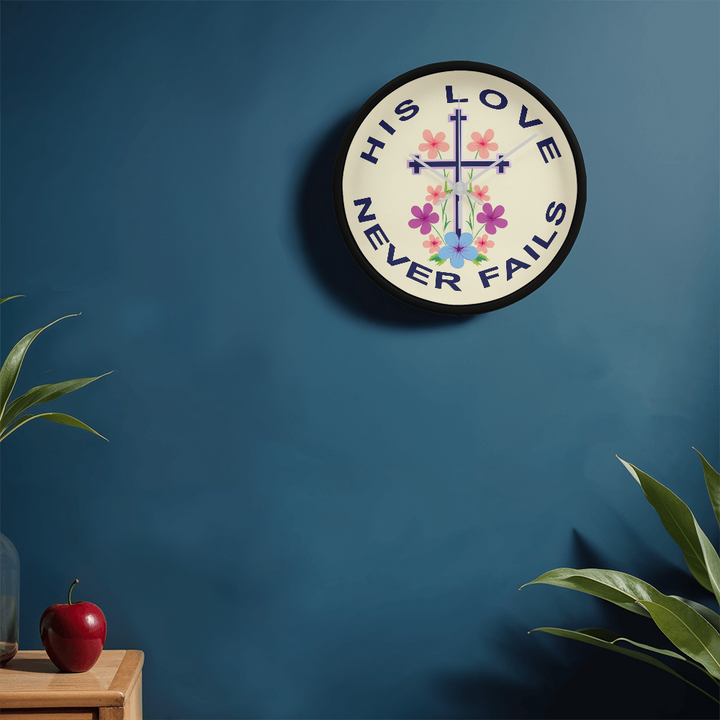 His Love Never Fails Wood Frame 10” Clock – Gift for Her