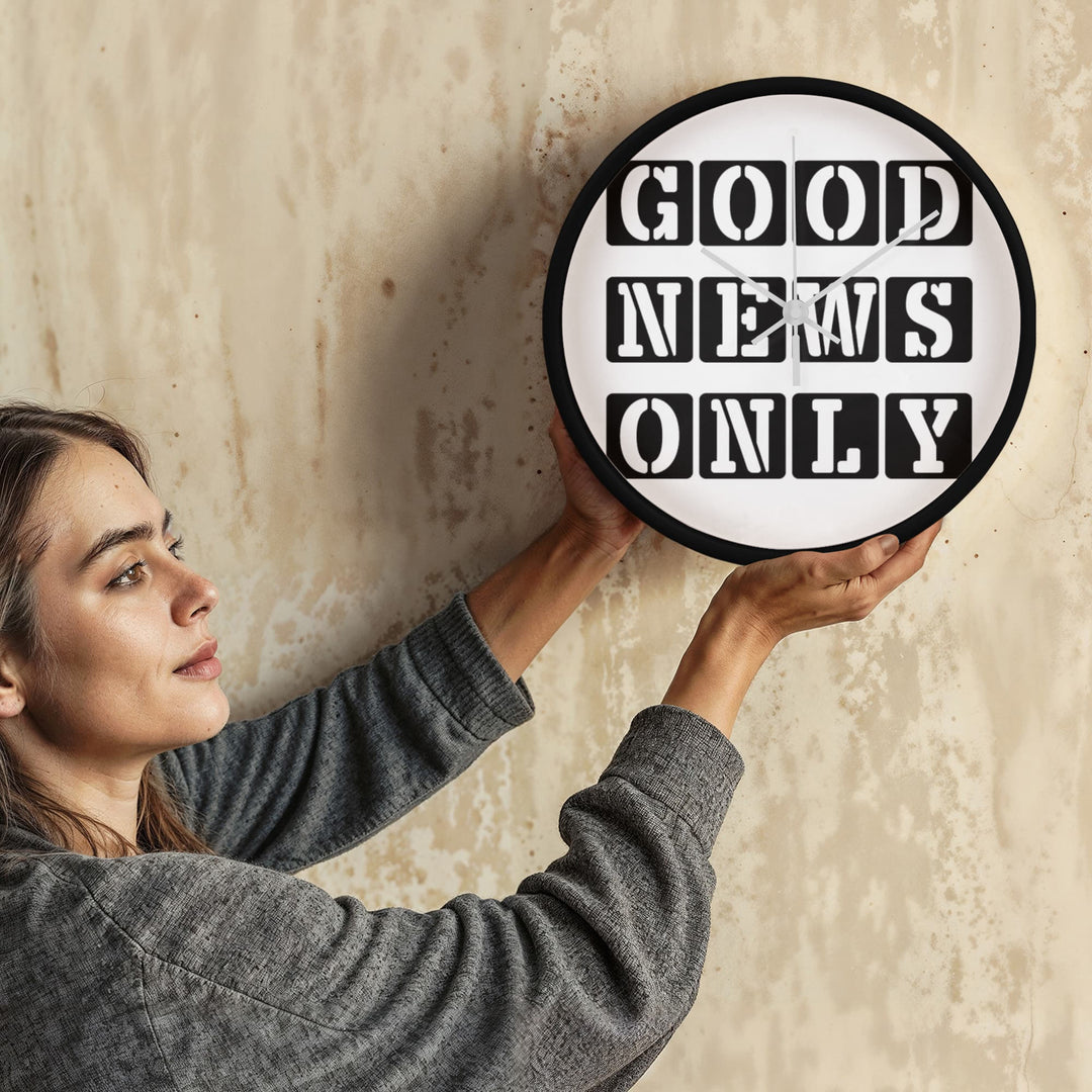 Good News Only (Black) Wooden Frame 10" Clock – Gift for Her - Gift for Him
