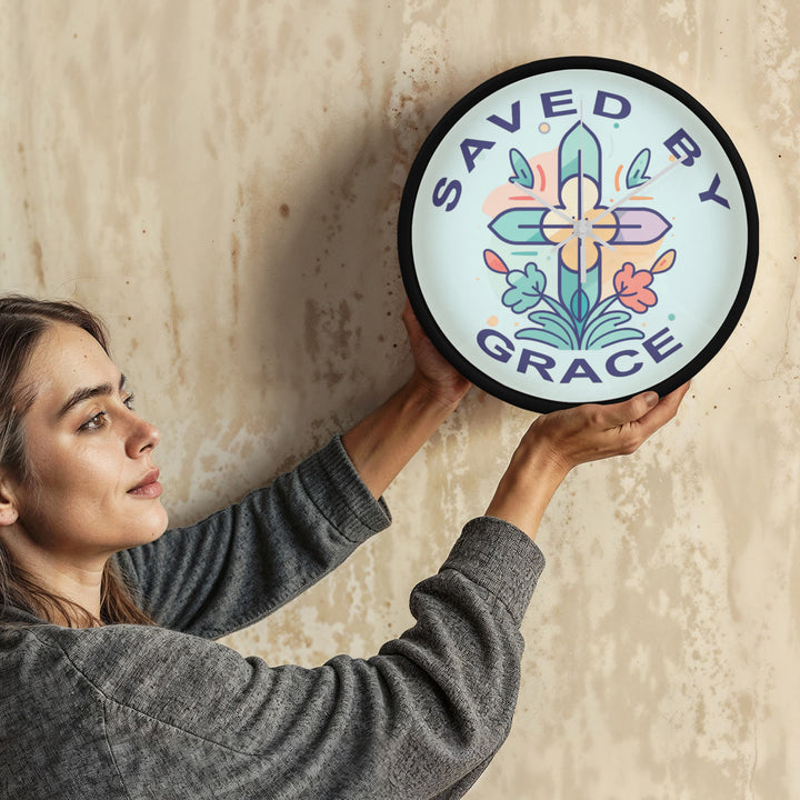 Saved By Grace Wood Frame 10” Clock – Gift for Her