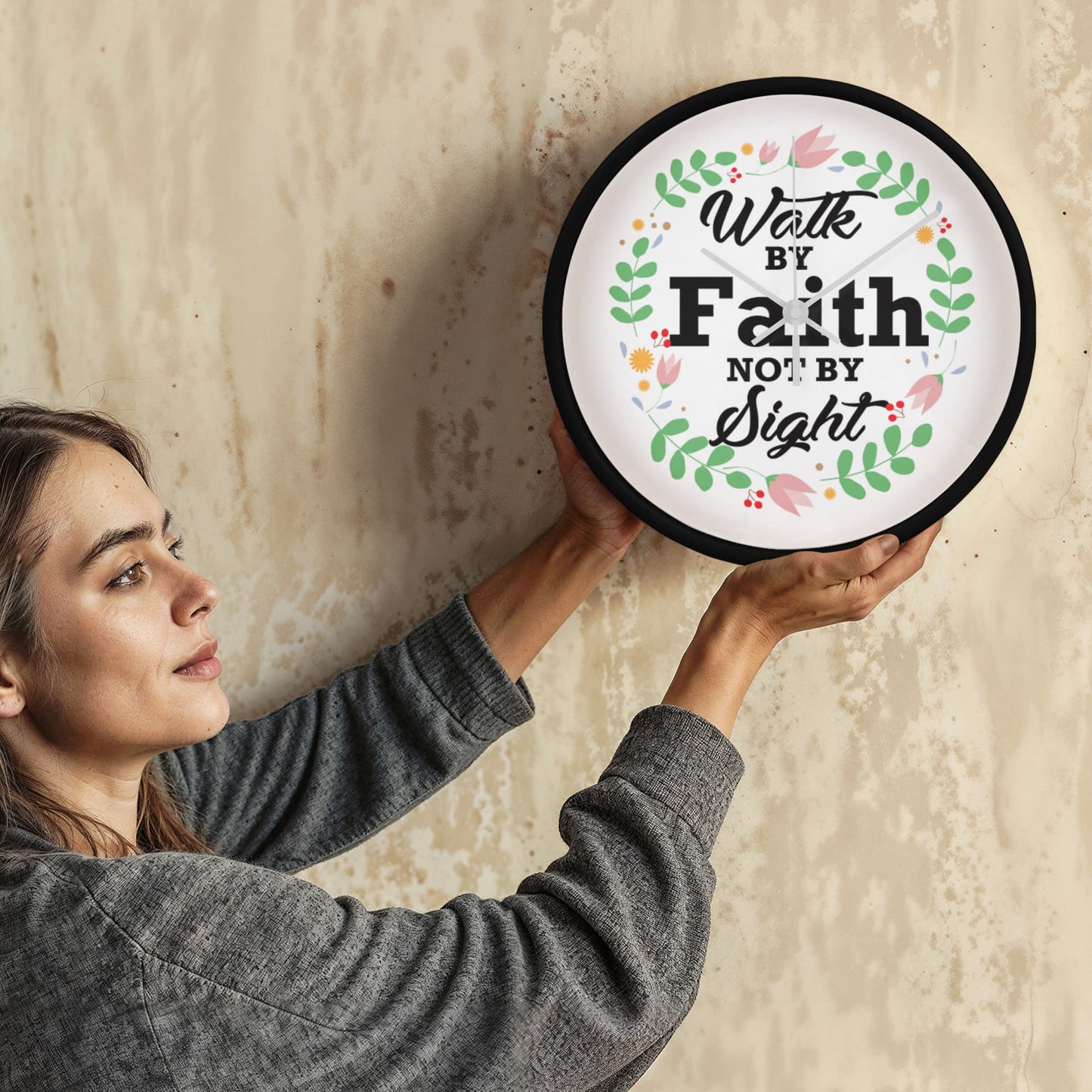 Walk By Faith Not By Sight - Wood Frame 10” Clock - Gift for Her - Gift for Him